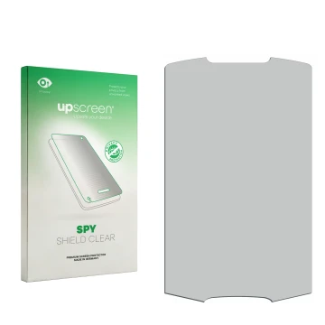 Face avant d’un emballage produit avec le logo de la marque upscreen. À côté se trouve la protection d’écran correspondante.