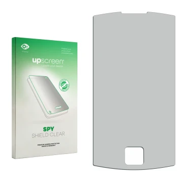 Face avant d’un emballage produit avec le logo de la marque upscreen. À côté se trouve la protection d’écran correspondante.