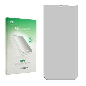 Face avant d’un emballage produit avec le logo de la marque upscreen. À côté se trouve la protection d’écran correspondante.