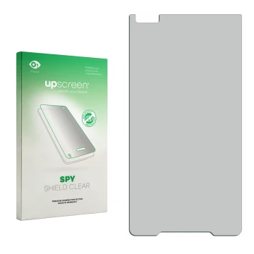 Face avant d’un emballage produit avec le logo de la marque upscreen. À côté se trouve la protection d’écran correspondante.