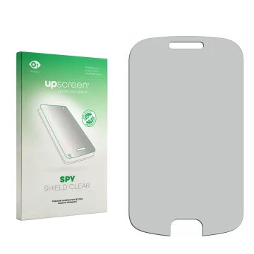 Face avant d’un emballage produit avec le logo de la marque upscreen. À côté se trouve la protection d’écran correspondante.