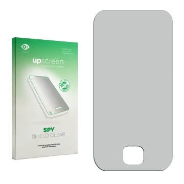 Face avant d’un emballage produit avec le logo de la marque upscreen. À côté se trouve la protection d’écran correspondante.