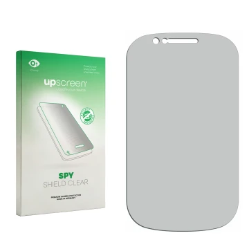 Face avant d’un emballage produit avec le logo de la marque upscreen. À côté se trouve la protection d’écran correspondante.