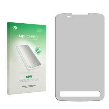 Face avant d’un emballage produit avec le logo de la marque upscreen. À côté se trouve la protection d’écran correspondante.