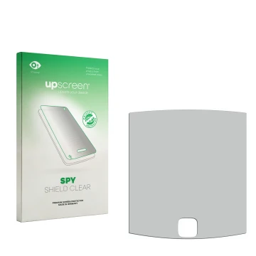 Face avant d’un emballage produit avec le logo de la marque upscreen. À côté se trouve la protection d’écran correspondante.