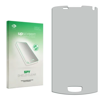 Face avant d’un emballage produit avec le logo de la marque upscreen. À côté se trouve la protection d’écran correspondante.