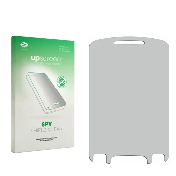 Face avant d’un emballage produit avec le logo de la marque upscreen. À côté se trouve la protection d’écran correspondante.