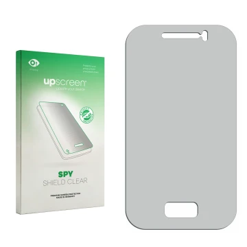 Face avant d’un emballage produit avec le logo de la marque upscreen. À côté se trouve la protection d’écran correspondante.