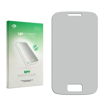 Face avant d’un emballage produit avec le logo de la marque upscreen. À côté se trouve la protection d’écran correspondante.