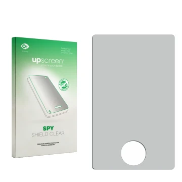 Face avant d’un emballage produit avec le logo de la marque upscreen. À côté se trouve la protection d’écran correspondante.