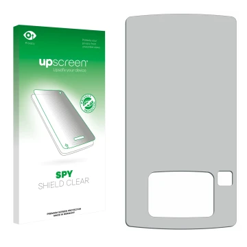 Face avant d’un emballage produit avec le logo de la marque upscreen. À côté se trouve la protection d’écran correspondante.