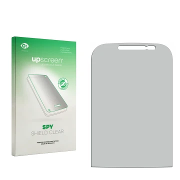 Face avant d’un emballage produit avec le logo de la marque upscreen. À côté se trouve la protection d’écran correspondante.