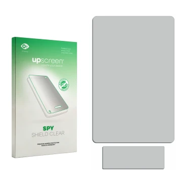 Face avant d’un emballage produit avec le logo de la marque upscreen. À côté se trouve la protection d’écran correspondante.