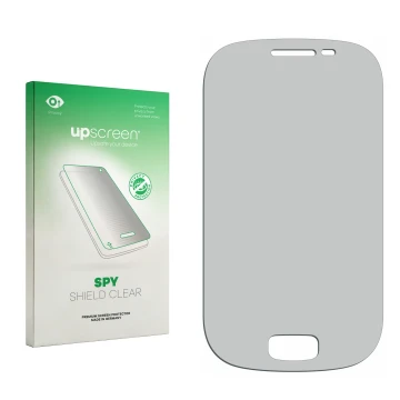Face avant d’un emballage produit avec le logo de la marque upscreen. À côté se trouve la protection d’écran correspondante.