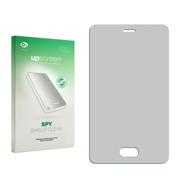 Face avant d’un emballage produit avec le logo de la marque upscreen. À côté se trouve la protection d’écran correspondante.