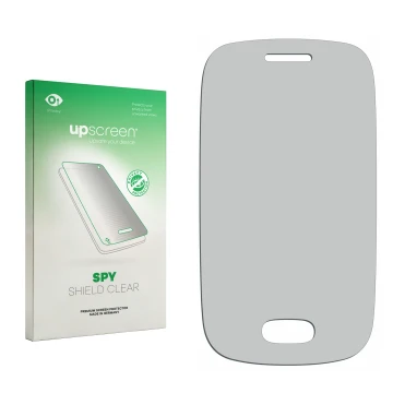 Face avant d’un emballage produit avec le logo de la marque upscreen. À côté se trouve la protection d’écran correspondante.