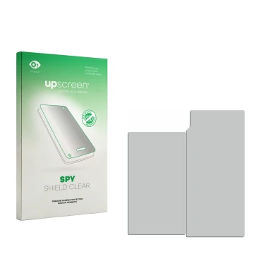 Face avant d’un emballage produit avec le logo de la marque upscreen. À côté se trouve la protection d’écran correspondante.