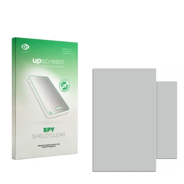 Face avant d’un emballage produit avec le logo de la marque upscreen. À côté se trouve la protection d’écran correspondante.