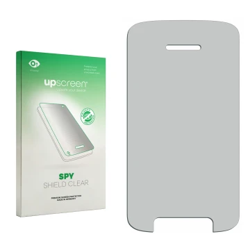 Face avant d’un emballage produit avec le logo de la marque upscreen. À côté se trouve la protection d’écran correspondante.