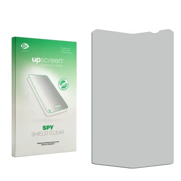 Face avant d’un emballage produit avec le logo de la marque upscreen. À côté se trouve la protection d’écran correspondante.