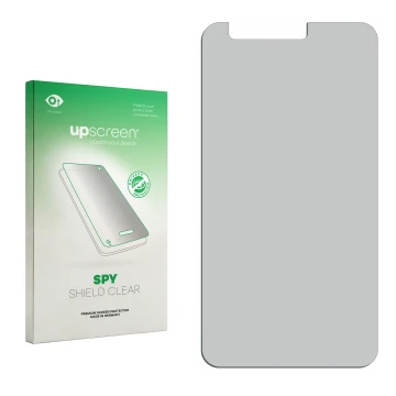Face avant d’un emballage produit avec le logo de la marque upscreen. À côté se trouve la protection d’écran correspondante.