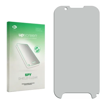 Face avant d’un emballage produit avec le logo de la marque upscreen. À côté se trouve la protection d’écran correspondante.