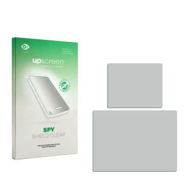 Face avant d’un emballage produit avec le logo de la marque upscreen. À côté se trouve la protection d’écran correspondante.