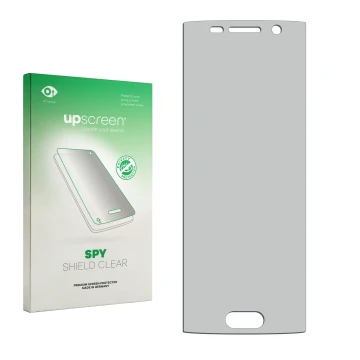 Face avant d’un emballage produit avec le logo de la marque upscreen. À côté se trouve la protection d’écran correspondante.