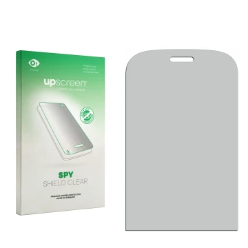 Face avant d’un emballage produit avec le logo de la marque upscreen. À côté se trouve la protection d’écran correspondante.
