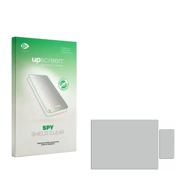 Face avant d’un emballage produit avec le logo de la marque upscreen. À côté se trouve la protection d’écran correspondante.