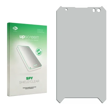 Face avant d’un emballage produit avec le logo de la marque upscreen. À côté se trouve la protection d’écran correspondante.