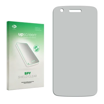 Face avant d’un emballage produit avec le logo de la marque upscreen. À côté se trouve la protection d’écran correspondante.