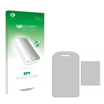 Face avant d’un emballage produit avec le logo de la marque upscreen. À côté se trouve la protection d’écran correspondante.