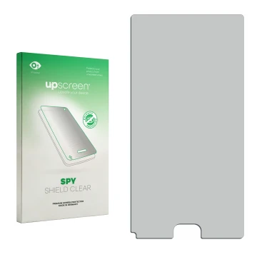 Face avant d’un emballage produit avec le logo de la marque upscreen. À côté se trouve la protection d’écran correspondante.