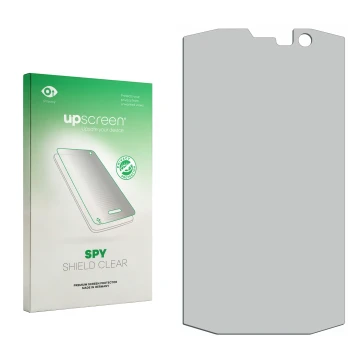 Face avant d’un emballage produit avec le logo de la marque upscreen. À côté se trouve la protection d’écran correspondante.