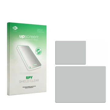 Face avant d’un emballage produit avec le logo de la marque upscreen. À côté se trouve la protection d’écran correspondante.