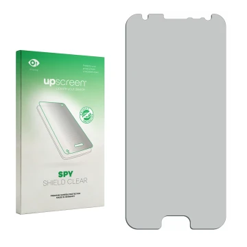 Face avant d’un emballage produit avec le logo de la marque upscreen. À côté se trouve la protection d’écran correspondante.