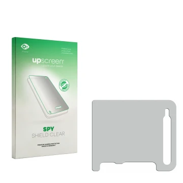 Face avant d’un emballage produit avec le logo de la marque upscreen. À côté se trouve la protection d’écran correspondante.