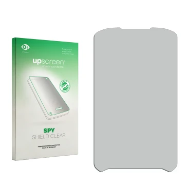 Face avant d’un emballage produit avec le logo de la marque upscreen. À côté se trouve la protection d’écran correspondante.
