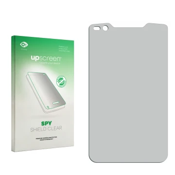 Face avant d’un emballage produit avec le logo de la marque upscreen. À côté se trouve la protection d’écran correspondante.