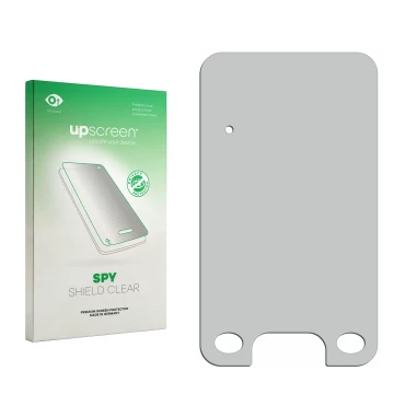 Face avant d’un emballage produit avec le logo de la marque upscreen. À côté se trouve la protection d’écran correspondante.