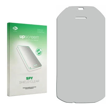 Face avant d’un emballage produit avec le logo de la marque upscreen. À côté se trouve la protection d’écran correspondante.