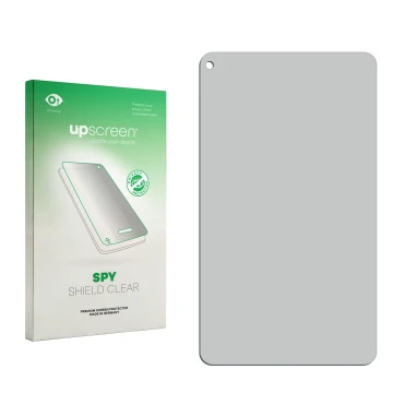 Face avant d’un emballage produit avec le logo de la marque upscreen. À côté se trouve la protection d’écran correspondante.