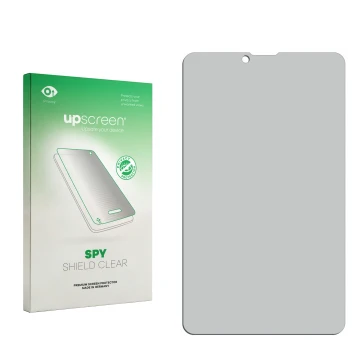 Face avant d’un emballage produit avec le logo de la marque upscreen. À côté se trouve la protection d’écran correspondante.