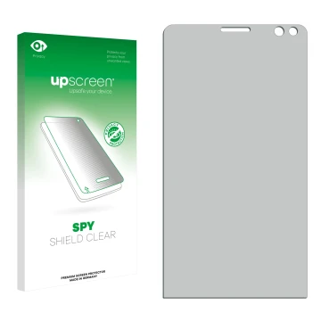 Face avant d’un emballage produit avec le logo de la marque upscreen. À côté se trouve la protection d’écran correspondante.