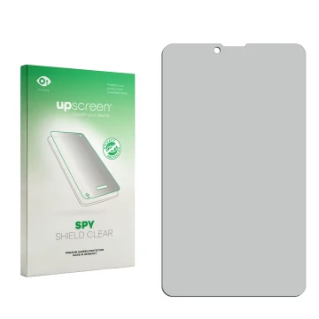 Face avant d’un emballage produit avec le logo de la marque upscreen. À côté se trouve la protection d’écran correspondante.