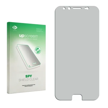 Face avant d’un emballage produit avec le logo de la marque upscreen. À côté se trouve la protection d’écran correspondante.