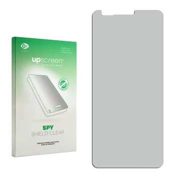 Face avant d’un emballage produit avec le logo de la marque upscreen. À côté se trouve la protection d’écran correspondante.