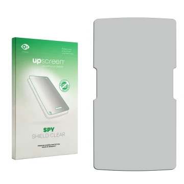 Face avant d’un emballage produit avec le logo de la marque upscreen. À côté se trouve la protection d’écran correspondante.