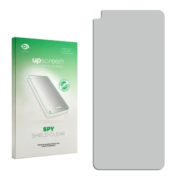 Face avant d’un emballage produit avec le logo de la marque upscreen. À côté se trouve la protection d’écran correspondante.
